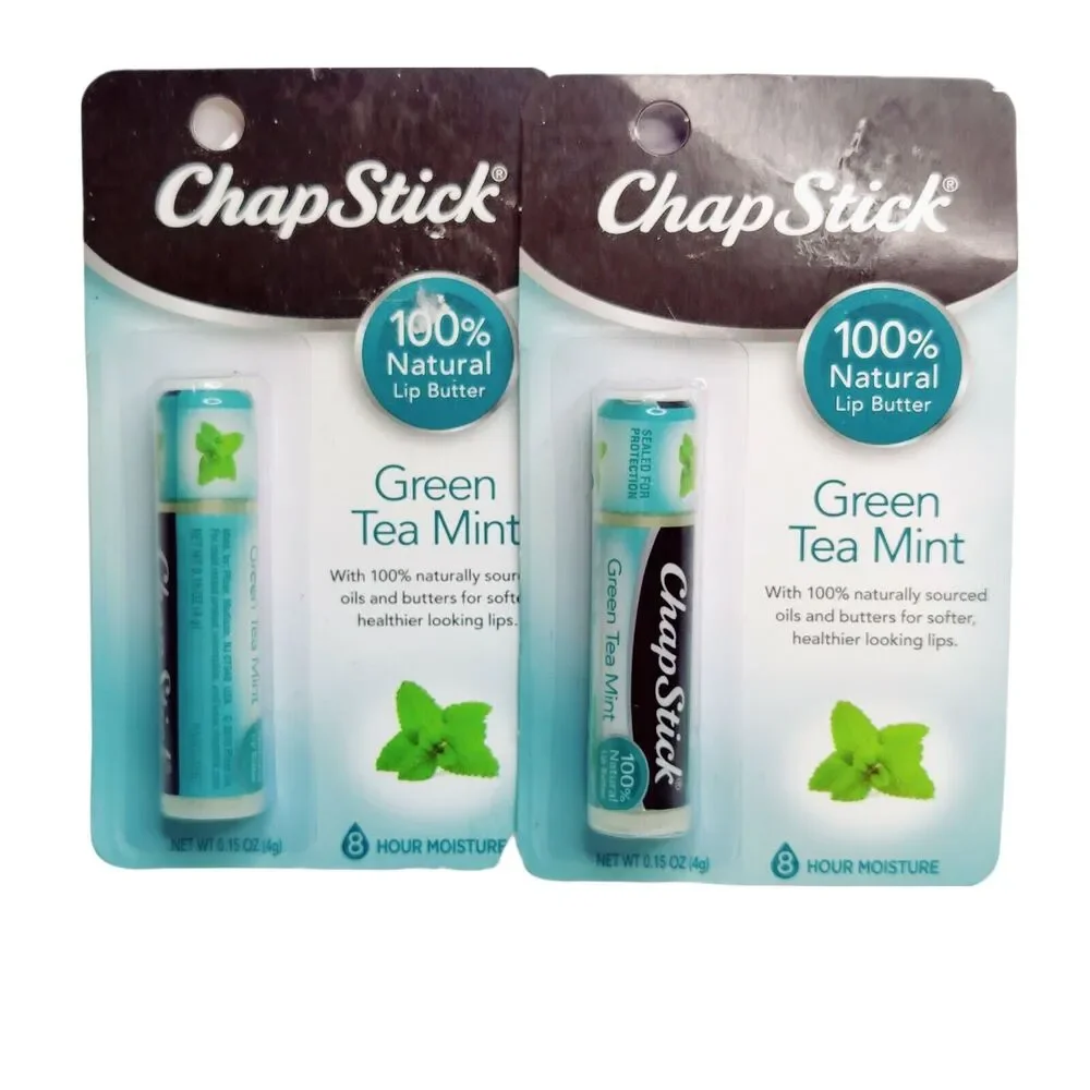 2 -‎ Chapstick Green Tea Mint 100% Natural Lip Butter with 8 Hour Moisture New